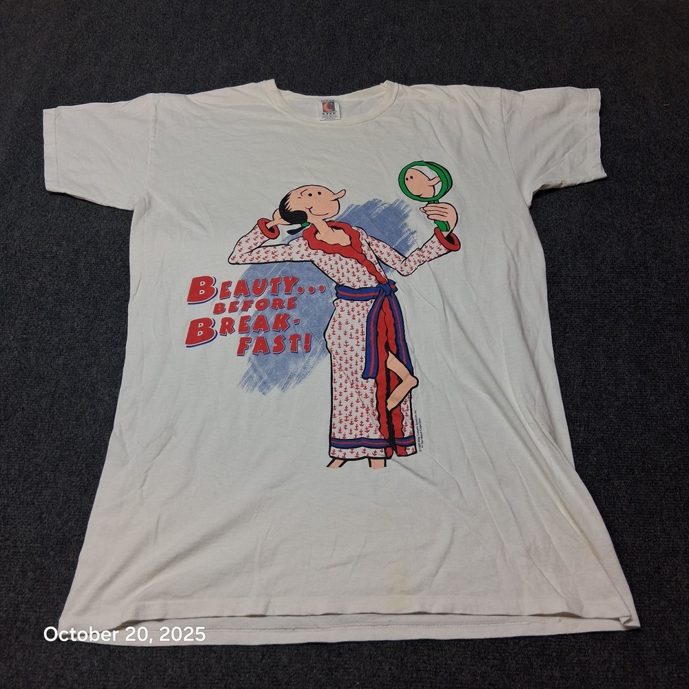 Vintage‎ Nite Lite Popeye Olive Oyl Sleep Shirt White Beauty Before Breakfast